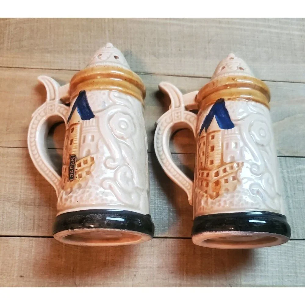 Vintage Ceramic Salt & Pepper Shakers Shaped Like German Beer Steins